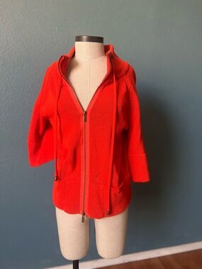 Women’s Lane Bryant Orange Knit Hooded Zip Sweater 100 % Cotton plus size 14 16